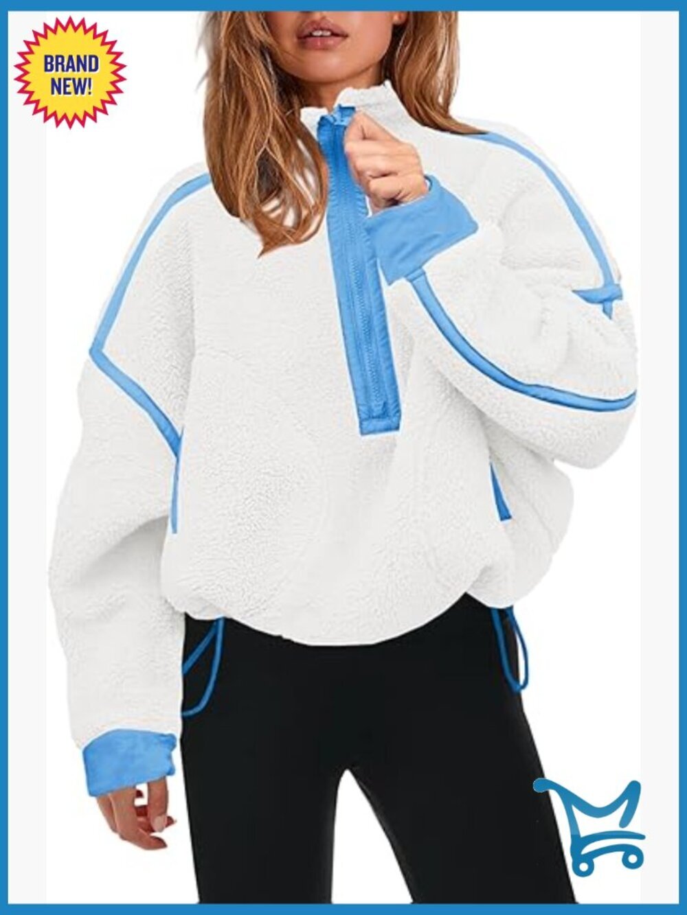 Half Zip Sherpa Fleece Pullover Oversized Soft Sweatshirt with Pockets Fuzzy
